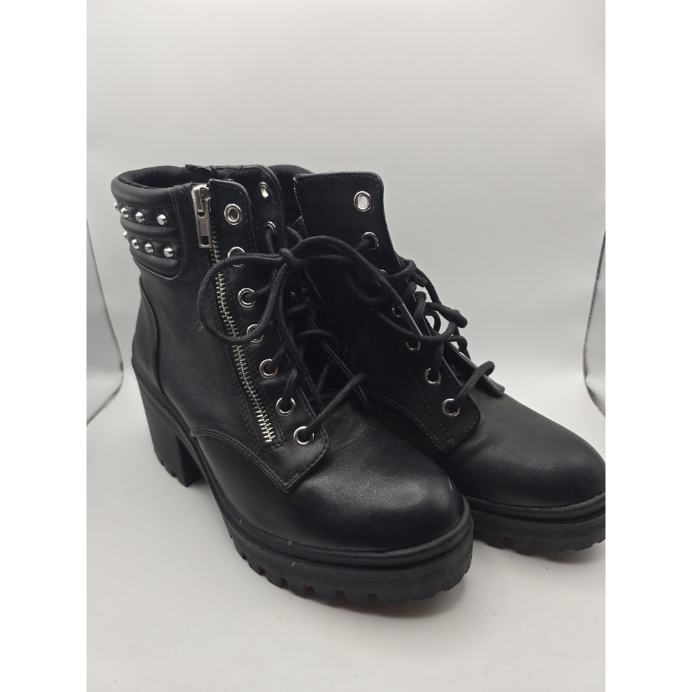 No Boundaries Women's Zip Accent Studded Hiker Boots Size 6.5 Memory Foam